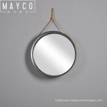 Mayco Vintage Industrial Hanging Rope Galvanized Circular Round Wall Mirror